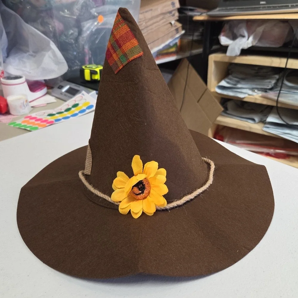 Kids Scarecrow Costume w/ Hat Size 130 US 7/8 3 Pc Halloween Patchwork Fringe Se